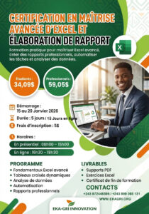 Lire la suite à propos de l’article CERTIFICATION EN MAÎTRISE AVANCÉE D’EXCEL ET ÉLABORATION DE RAPPORT